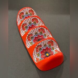 Panama Jack Vibrant Red Melamine Taco Holder Red and Blue Spanish Tile Design